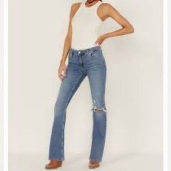 We the Free Carmen Flare Jeans Vintage Indigo Distressed High Rise Denim 30 - Picture 3 of 14